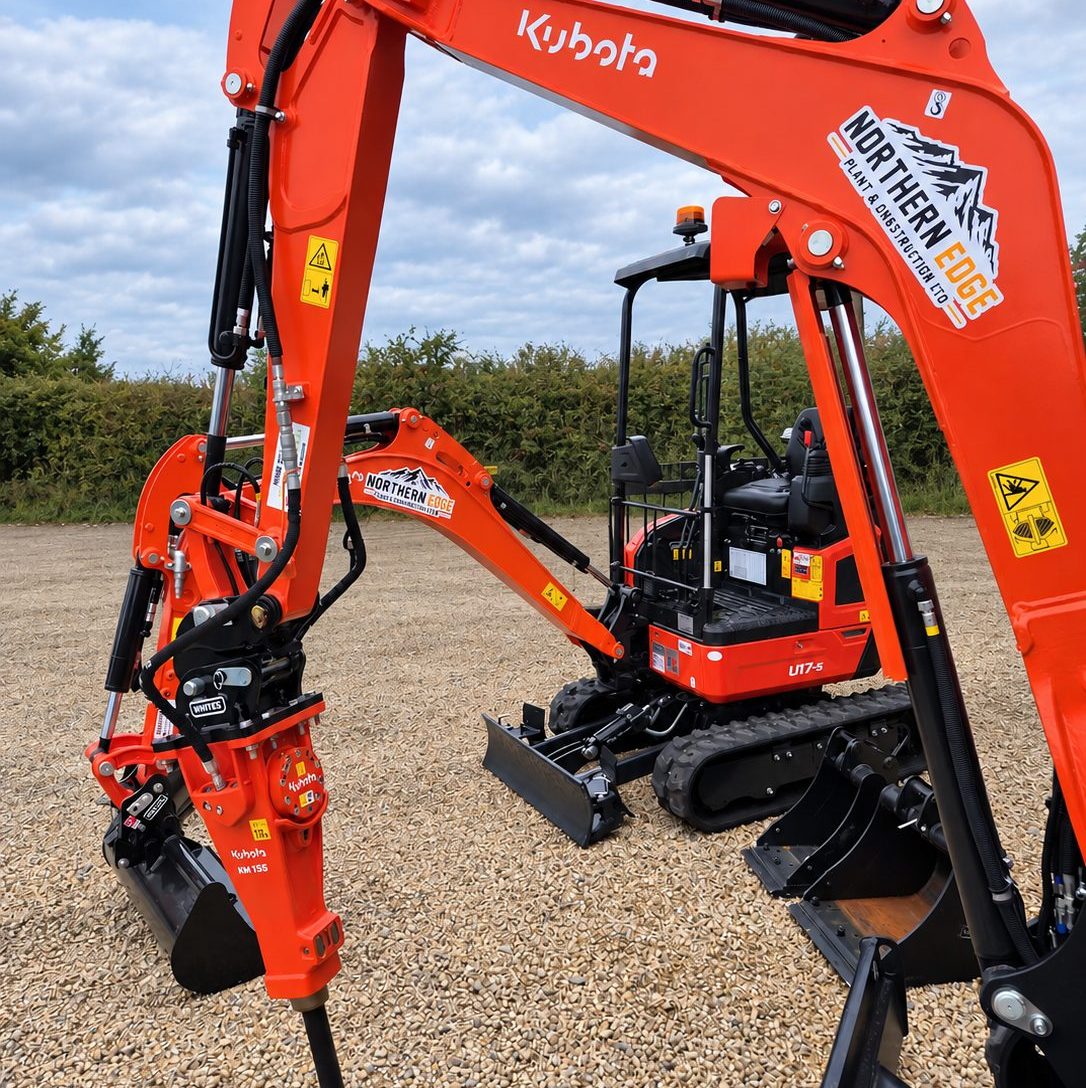 Kubota U17-5 1.7 tonne mini excavator in Northern Edge livery with the hydraulic breaker fitted