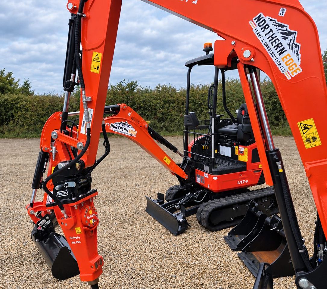 Kubota U17-5 1.7 tonne mini excavator in Northern Edge livery with the hydraulic breaker fitted