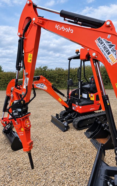 Kubota U17-5 1.7 tonne mini excavator in Northern Edge livery with the hydraulic breaker fitted