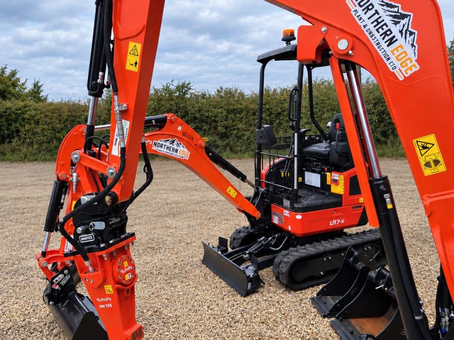 Kubota U17-5 1.7 tonne mini excavator in Northern Edge livery with the hydraulic breaker fitted