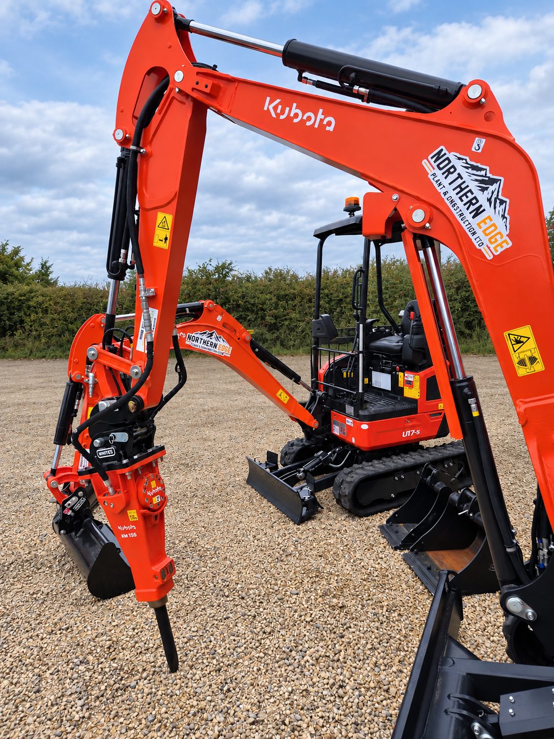 Kubota U17-5 1.7 tonne mini excavator in Northern Edge livery with the hydraulic breaker fitted