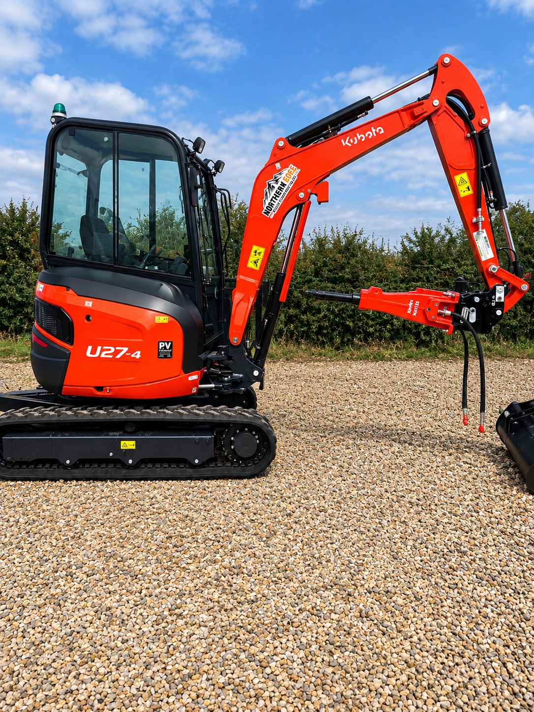 Kubota U27-4 2.7 tonne mini excavator in Northern Edge livery with the hydraulic breaker fitted